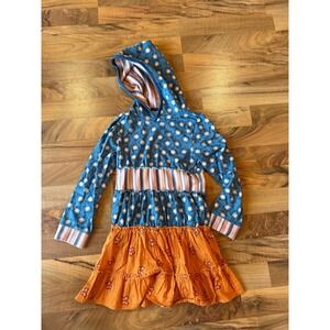 Finding Foxtale Hooded Dress Kids 6 Blue Orange Excellent Mixed Print Floral